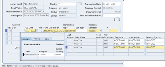 Example of a entering a FV Budget Transaction for an Expired Treasury Symbol